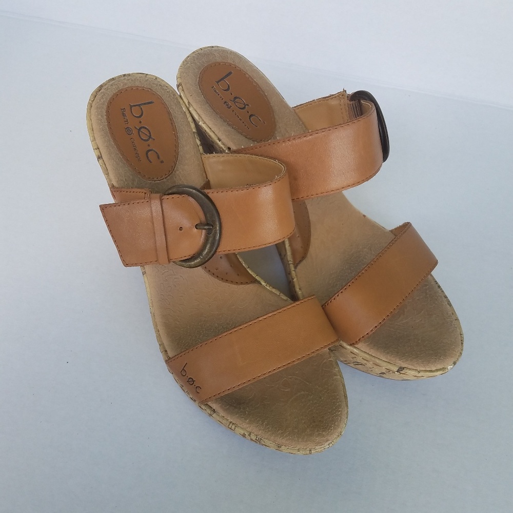 Slip On Buckle Open Toe Cork Block Heels Wedges 9